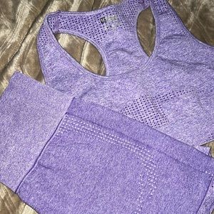 Purple Marl Sports Bra & Shorts Workout Set